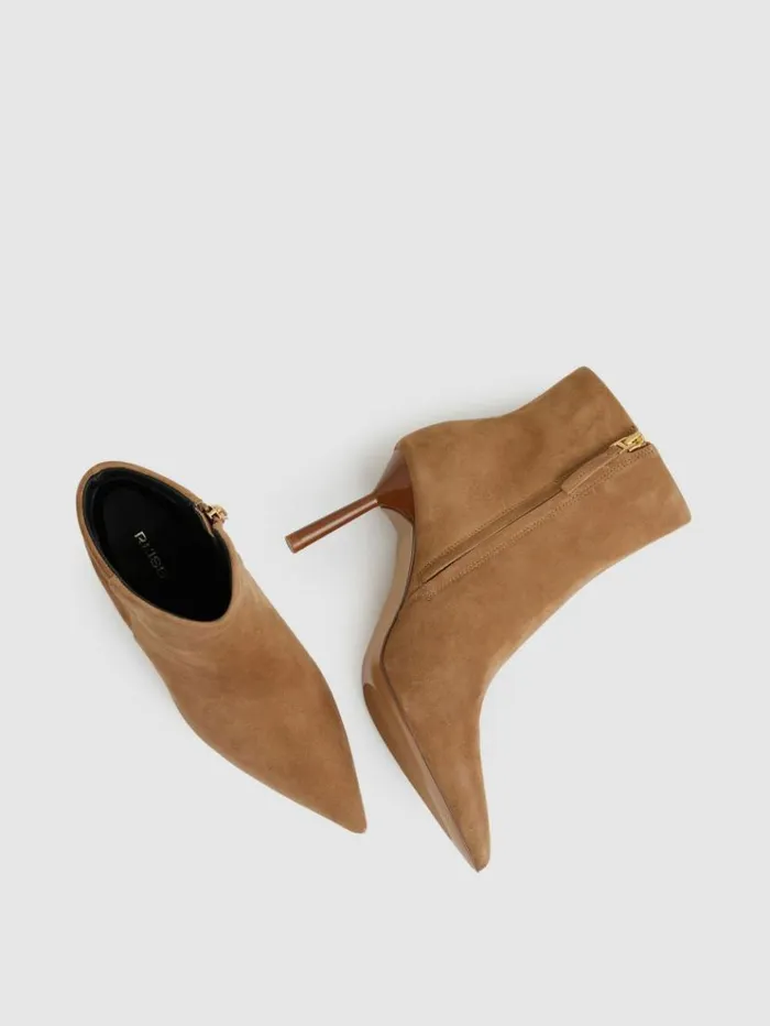 REISS Heels Women Seamed Suede Ankle Boots Tan