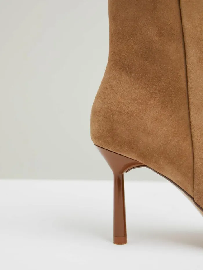 REISS Heels Women Seamed Suede Ankle Boots Tan