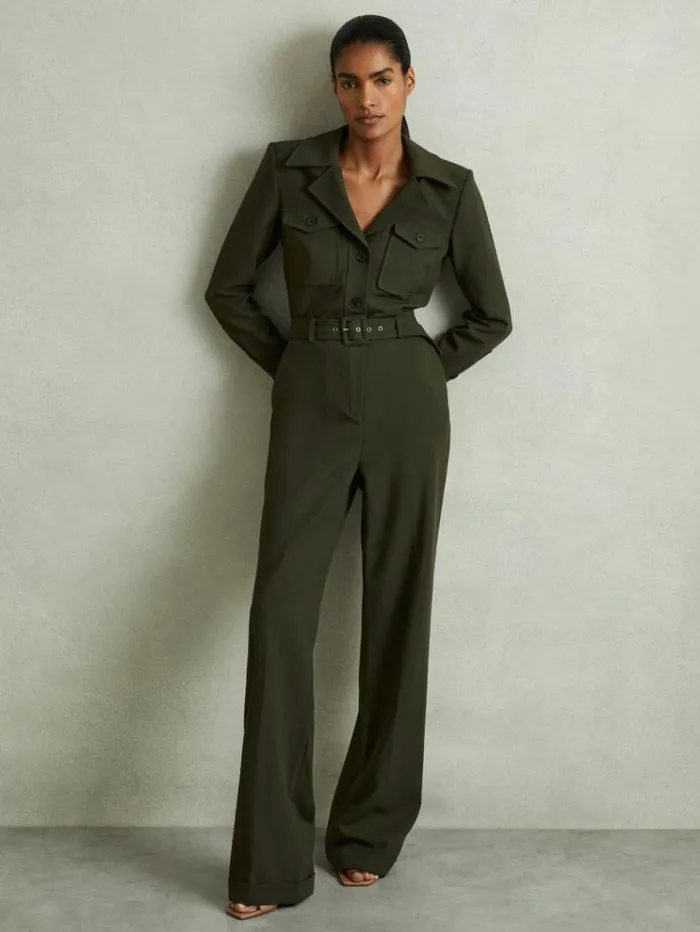 REISS Jumpsuits and Rompers Women Belted Utility Jumpsuit Dark Green