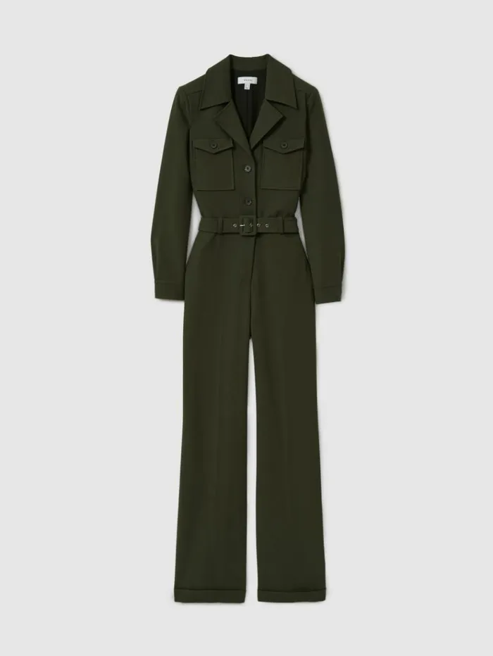 REISS Jumpsuits and Rompers Women Belted Utility Jumpsuit Dark Green