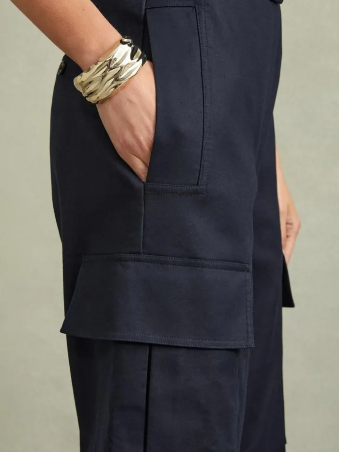 REISS Jumpsuits and Rompers Women Strapless Belted Wide Leg Jumpsuit Navy