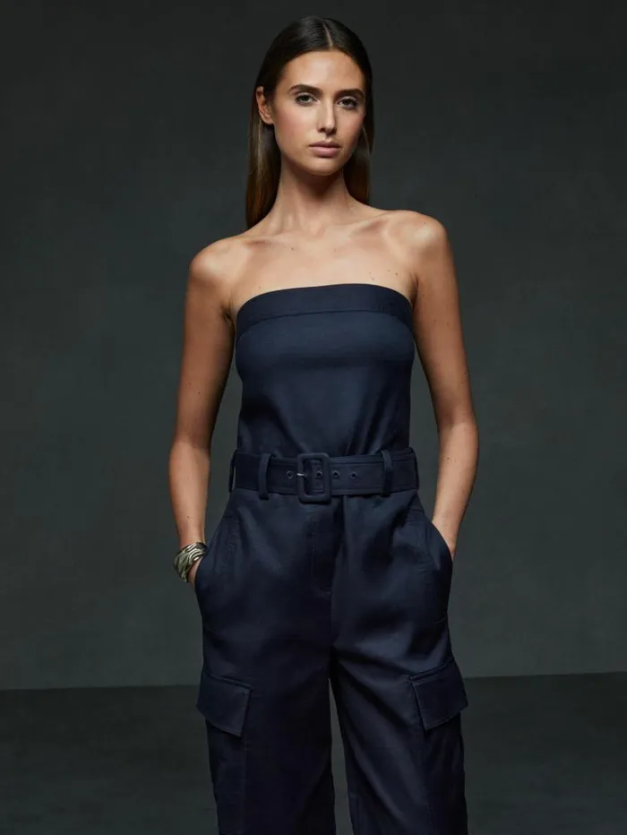 REISS Jumpsuits and Rompers Women Strapless Belted Wide Leg Jumpsuit Navy