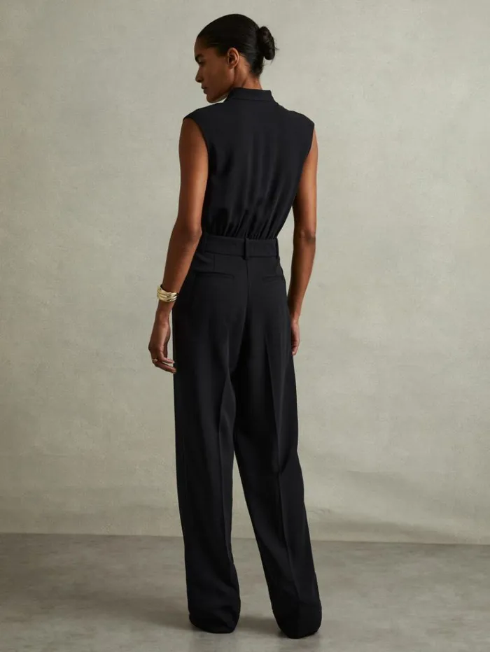 REISS Jumpsuits and Rompers Women Tux Pleated Jumpsuit Navy