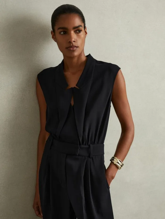 REISS Jumpsuits and Rompers Women Tux Pleated Jumpsuit Navy