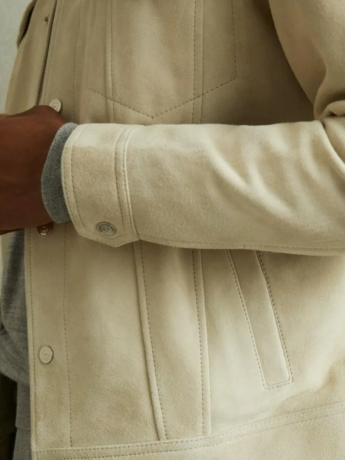REISS Leather and Suede Jackets Men Suede Trucker Jacket Off White