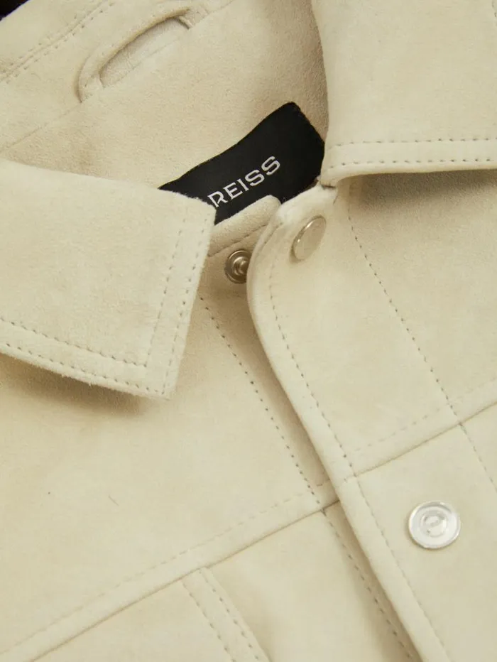REISS Leather and Suede Jackets Men Suede Trucker Jacket Off White