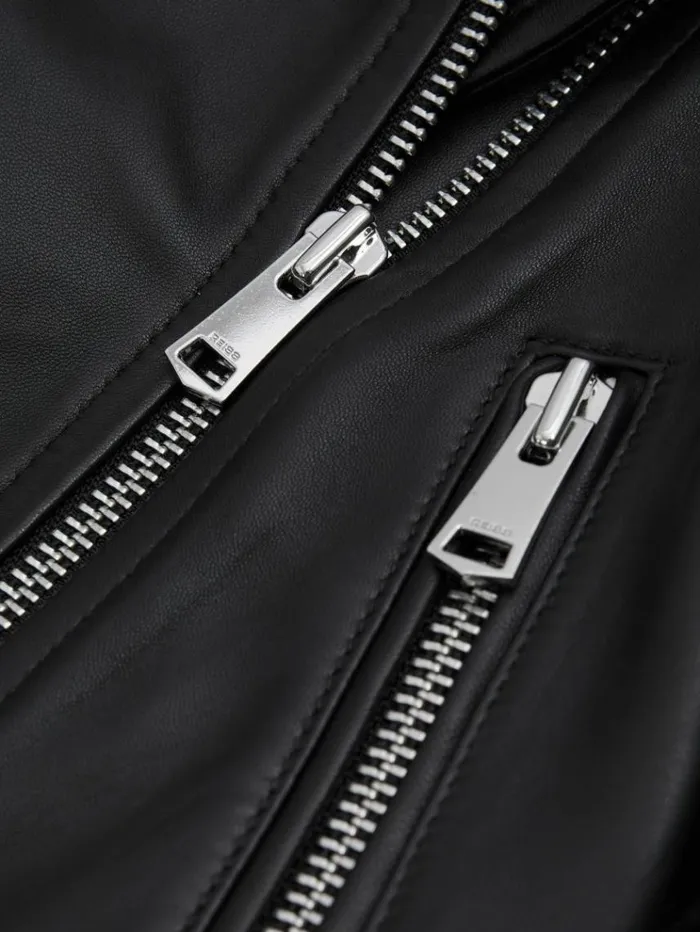 REISS Leather Jackets Women Belted Leather Jacket Black