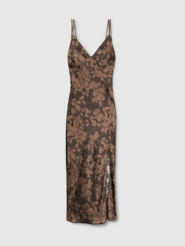 REISS Lingerie Women Satin Printed Slip Nightdress Minkblack