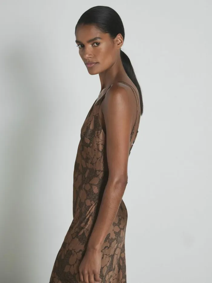REISS Lingerie Women Satin Printed Slip Nightdress Minkblack
