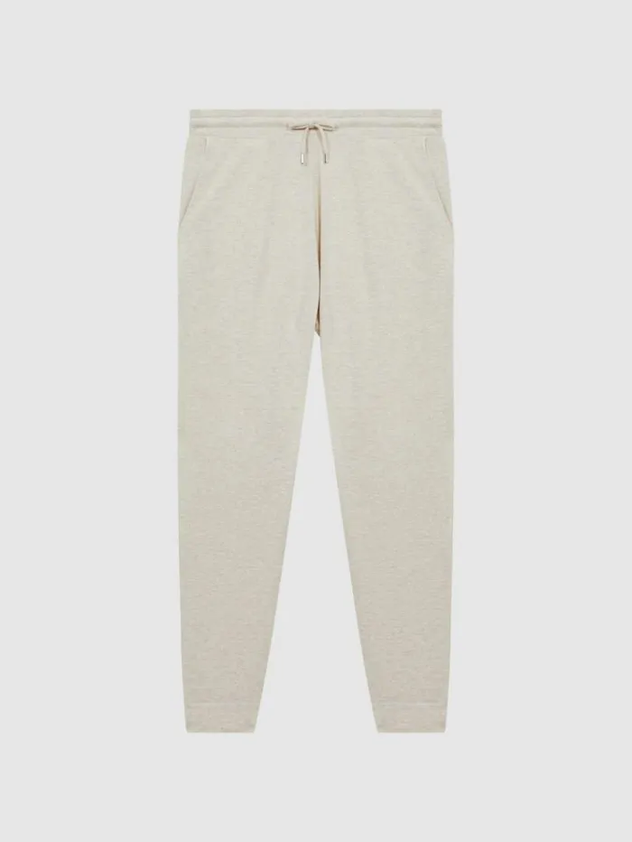 REISS Pants Men Drawstring Fleece Lined Joggers Oatmeal Melange