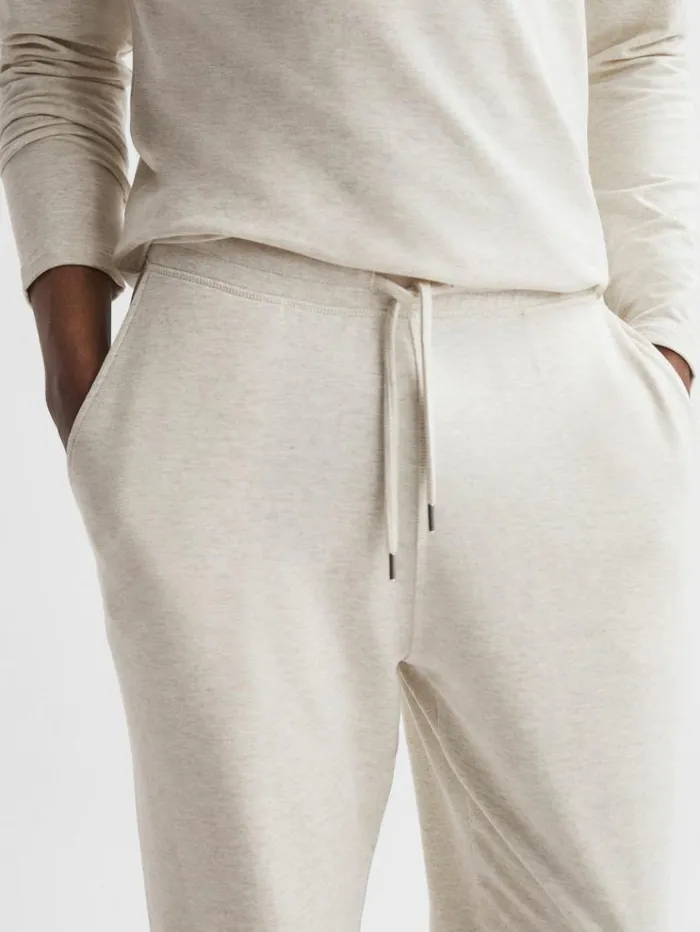 REISS Pants Men Drawstring Fleece Lined Joggers Oatmeal Melange