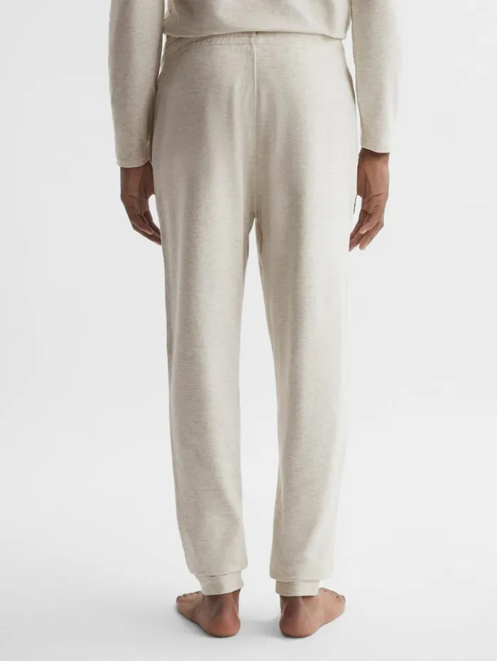 REISS Pants Men Drawstring Fleece Lined Joggers Oatmeal Melange