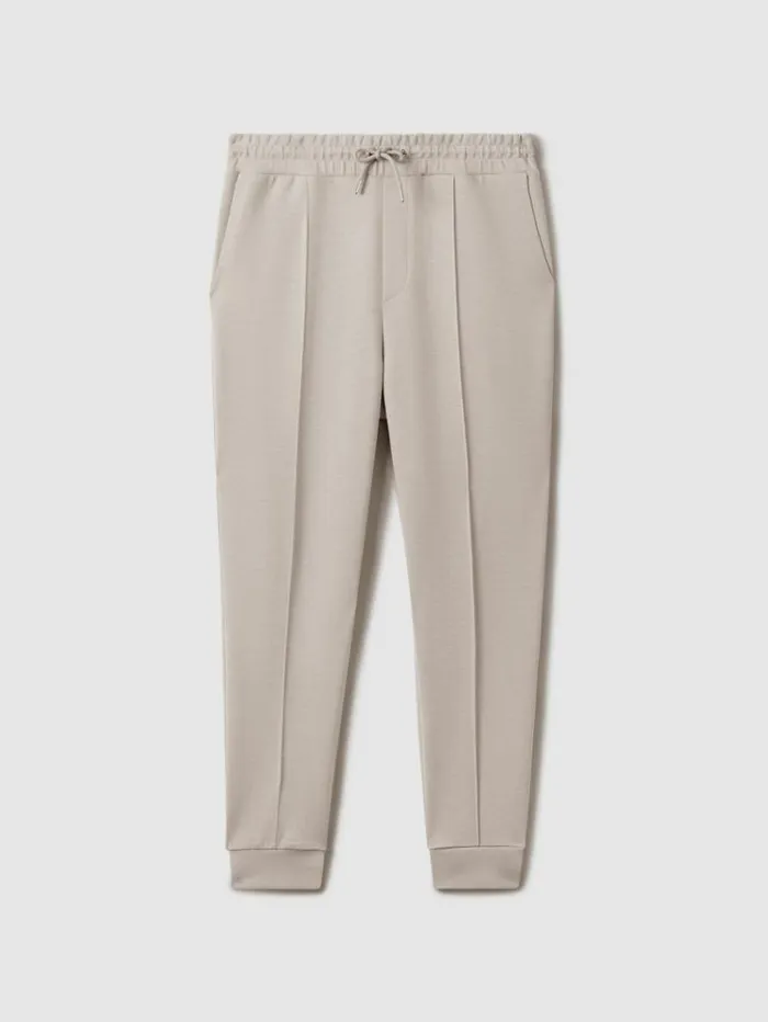 REISS Pants Men Interlock Jersey Drawstring Joggers Oatmeal