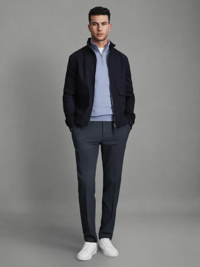 REISS Pants Men Relaxed Drawstring Trousers Airforce Blue