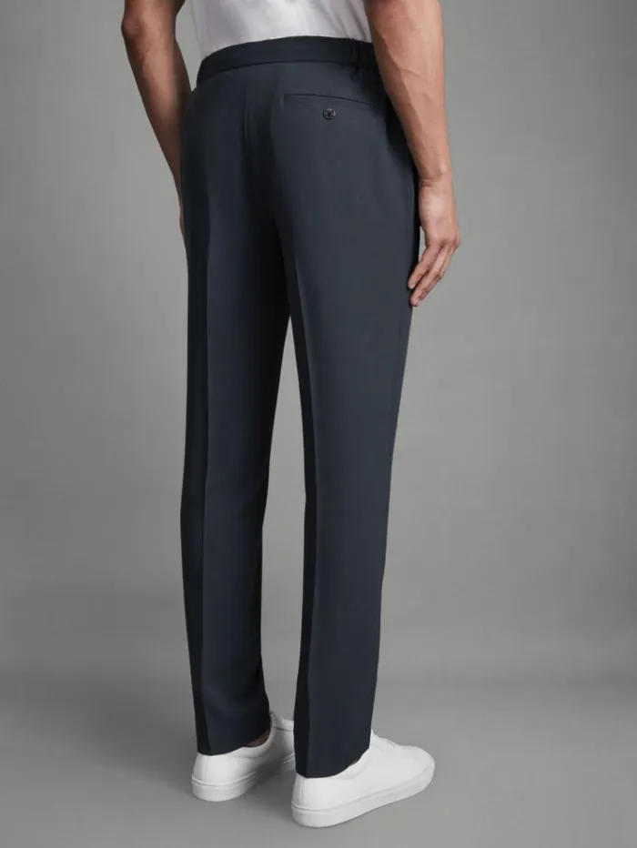 REISS Pants Men Relaxed Drawstring Trousers Airforce Blue