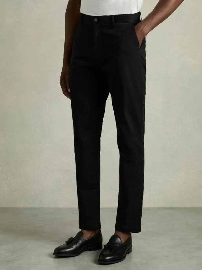 REISS Pants Men Slim Fit Washed Cotton Blend Chinos Black
