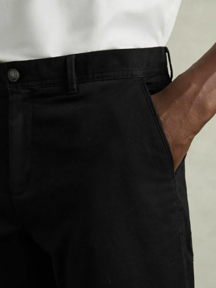 REISS Pants Men Slim Fit Washed Cotton Blend Chinos Black
