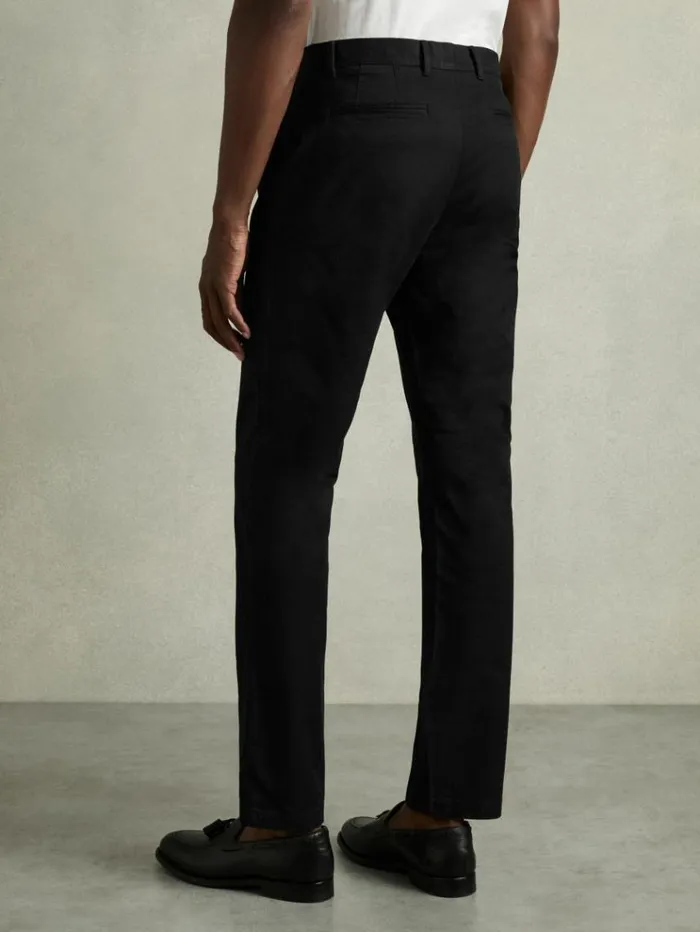 REISS Pants Men Slim Fit Washed Cotton Blend Chinos Black