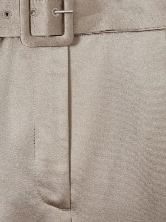 REISS Pants Women Atelier Belted Satin Trousers Champagne