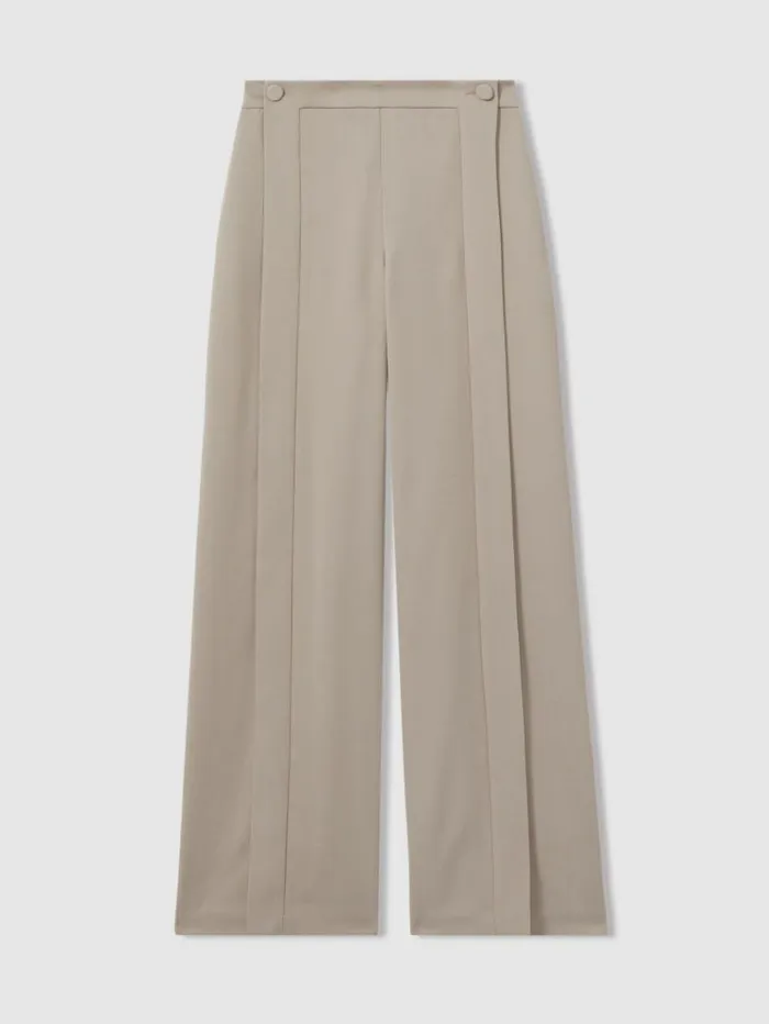 REISS Pants Women ButtonFront Wide Leg Trousers Stone