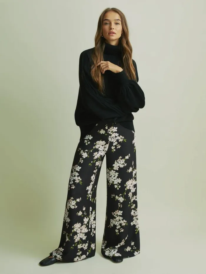 REISS Pants Women Florere High Rise Wide Leg Trousers Black