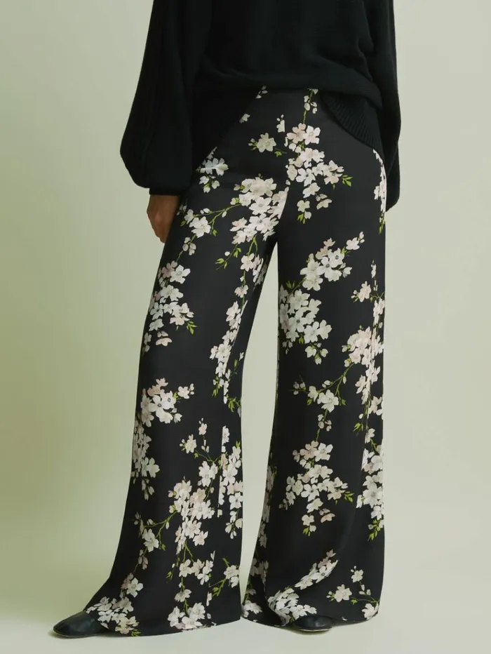 REISS Pants Women Florere High Rise Wide Leg Trousers Black
