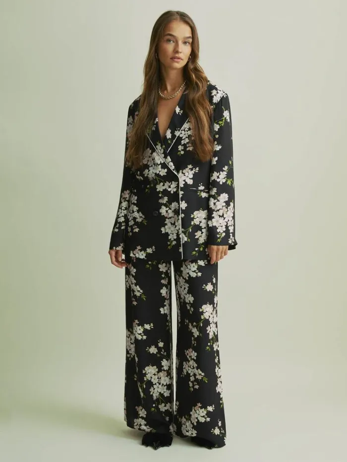 REISS Pants Women Florere High Rise Wide Leg Trousers Black