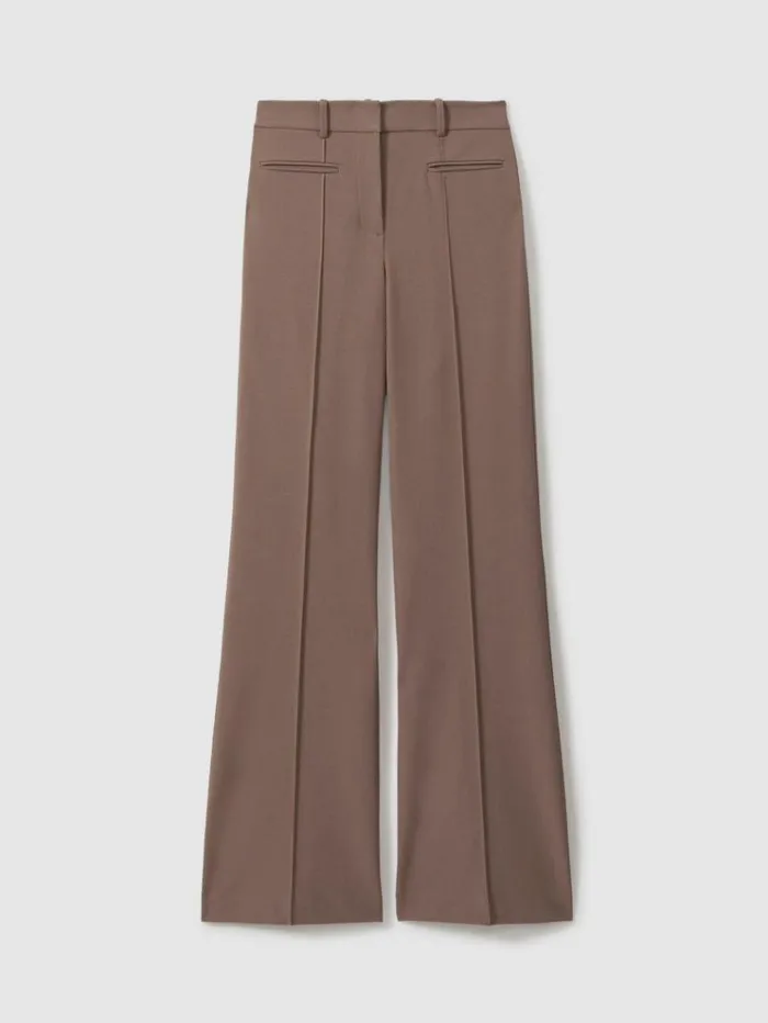 REISS Pants Women High Rise Flared Trousers Mink Neutral