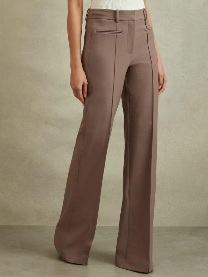 REISS Pants Women High Rise Flared Trousers Mink Neutral