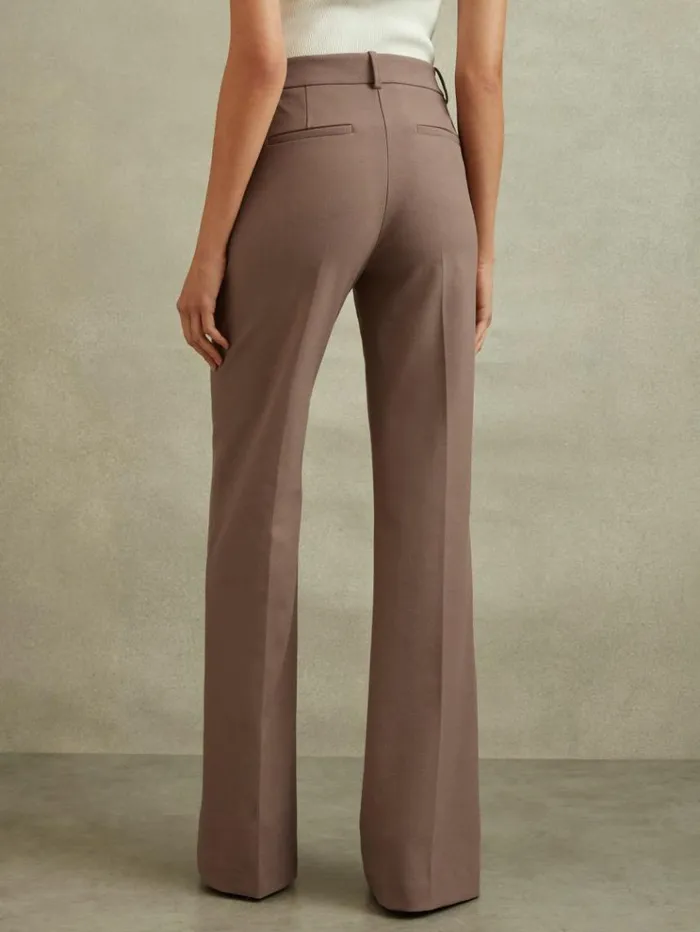 REISS Pants Women High Rise Flared Trousers Mink Neutral
