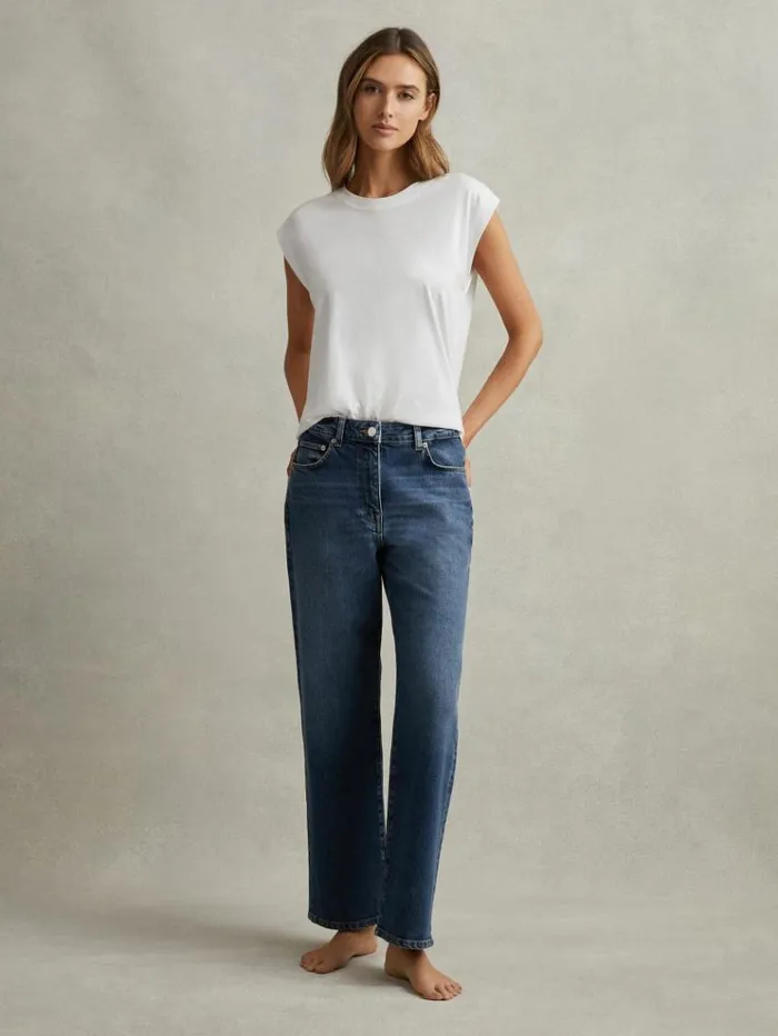 REISS Pants Women Rise Straight Leg Jeans Mid Blue