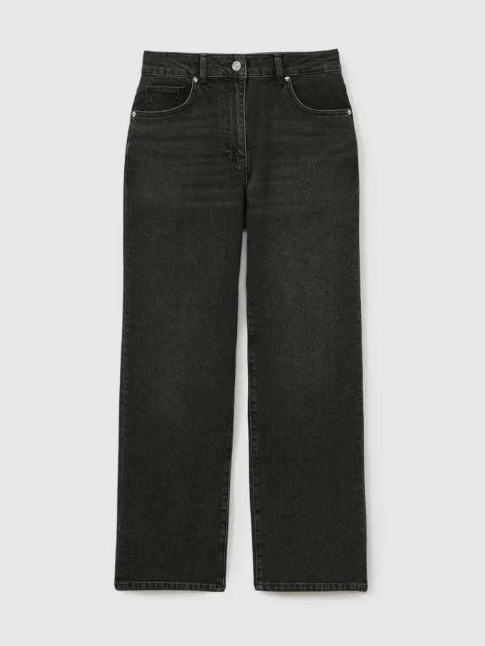 REISS Pants Women Rise Straight Leg Jeans Washed Black