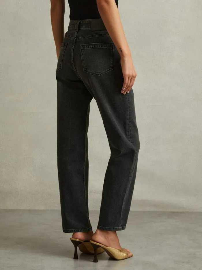 REISS Pants Women Rise Straight Leg Jeans Washed Black