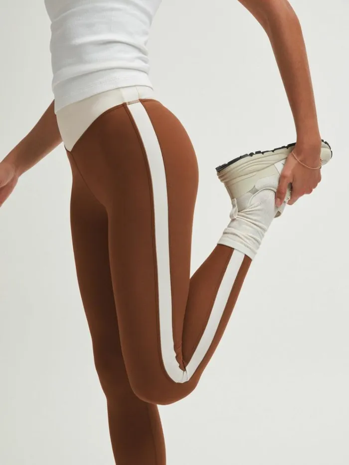 REISS Pants Women The Upside High Rise Colourblock Leggings Chestnut