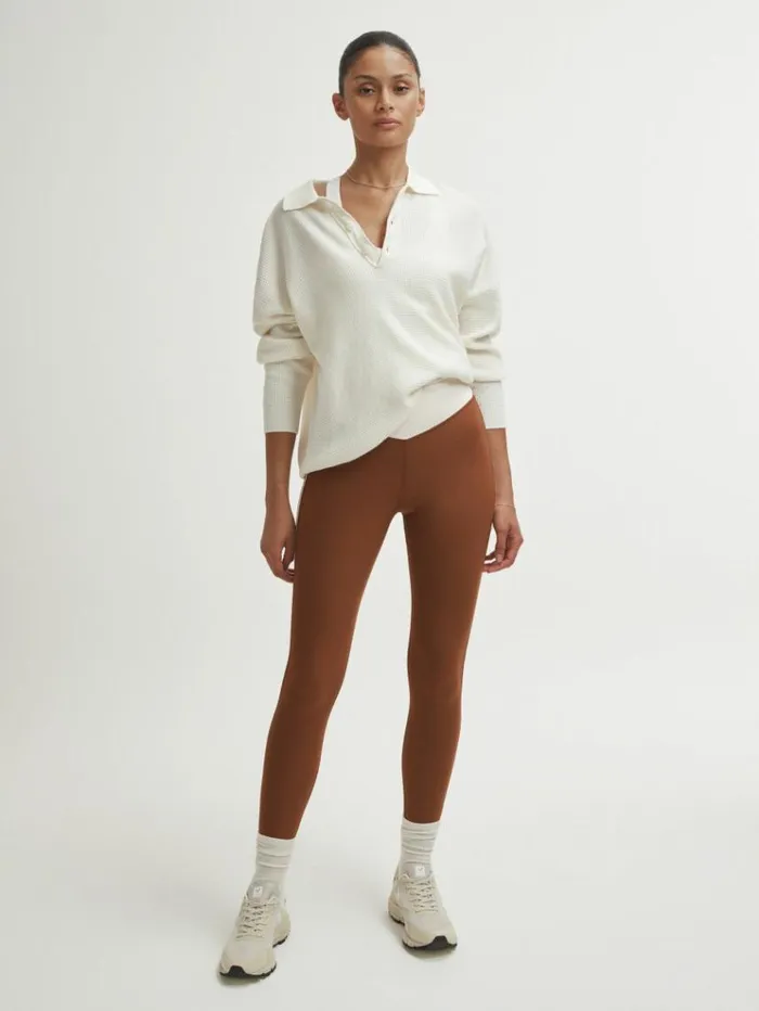REISS Pants Women The Upside High Rise Colourblock Leggings Chestnut