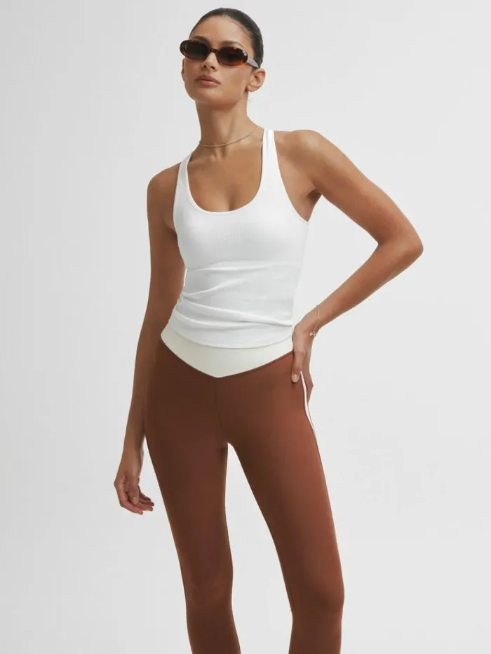 REISS Pants Women The Upside High Rise Colourblock Leggings Chestnut