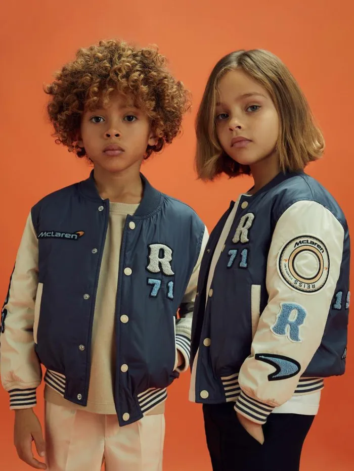 REISS Reiss X Mclaren F1 Team Children McLaren F1 Patch Varsity Bomber Jacket Airforce Blueecru REISS Reiss X Mclaren F1 Team Children McLaren F1 Patch Varsity Bomber Jacket Airforce Blueecru