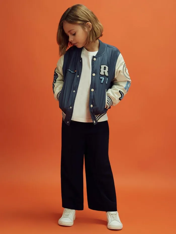 REISS Reiss X Mclaren F1 Team Children McLaren F1 Patch Varsity Bomber Jacket Airforce Blueecru