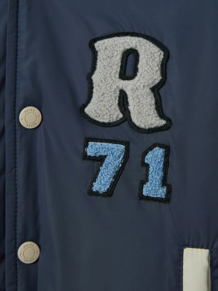 REISS Reiss X Mclaren F1 Team Children McLaren F1 Patch Varsity Bomber Jacket Airforce Blueecru