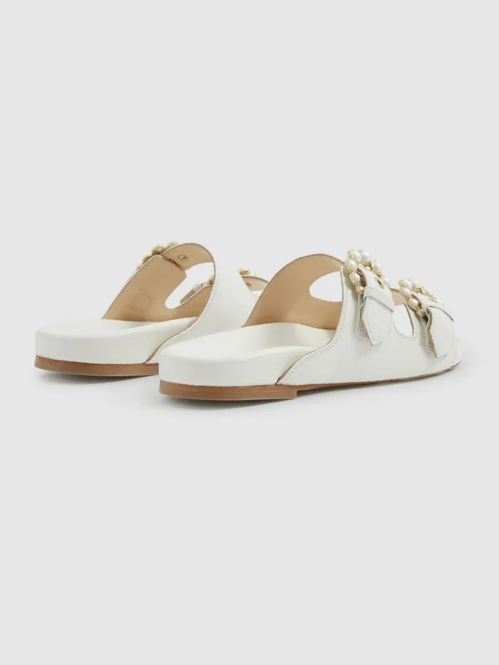 REISS Sandals Women Leather Buckle Sliders Ivory White