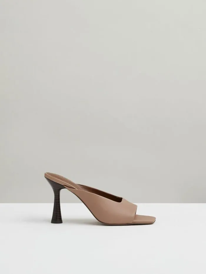 REISS Sandals Women Leather Heeled Mules Blush