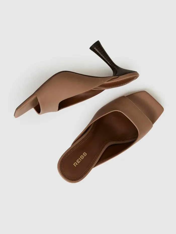 REISS Sandals Women Leather Heeled Mules Blush