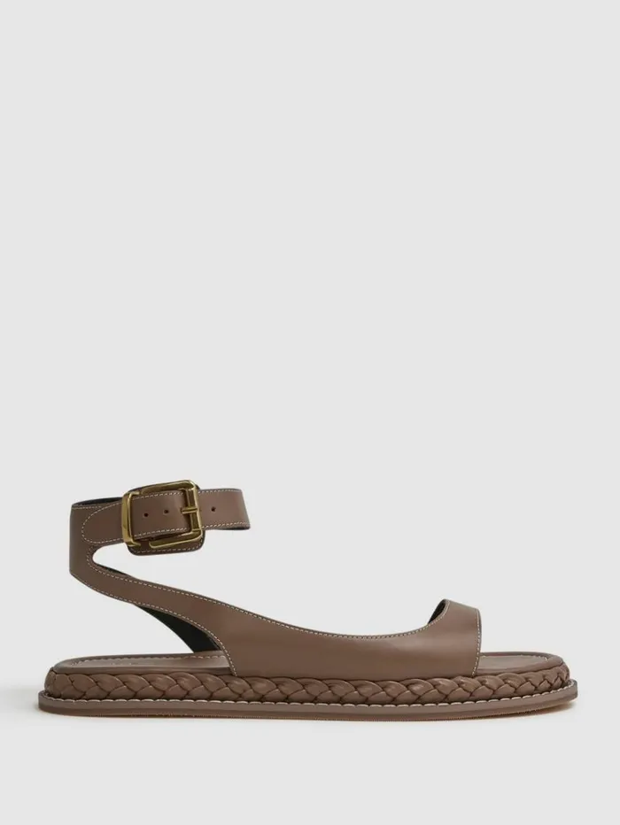 REISS Sandals Women Leather Plait Detail Sandals Tan