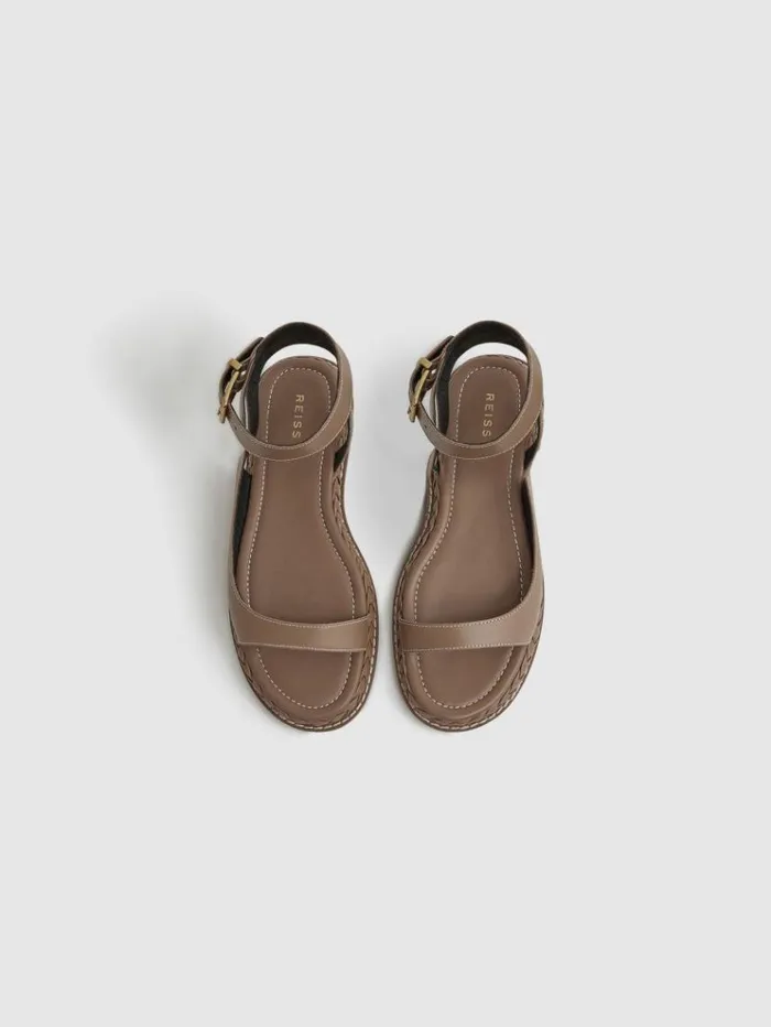 REISS Sandals Women Leather Plait Detail Sandals Tan REISS Sandals Women Leather Plait Detail Sandals Tan