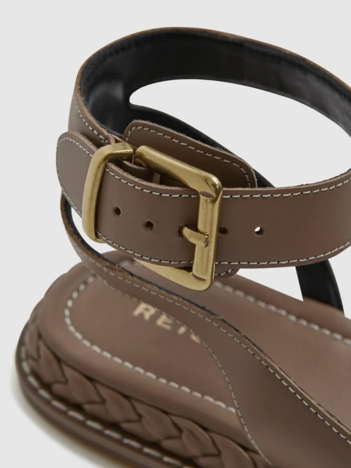 REISS Sandals Women Leather Plait Detail Sandals Tan REISS Sandals Women Leather Plait Detail Sandals Tan