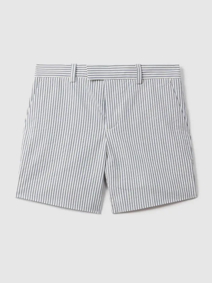 REISS Shorts Children Seersucker Striped Adjuster Shorts Soft Blue