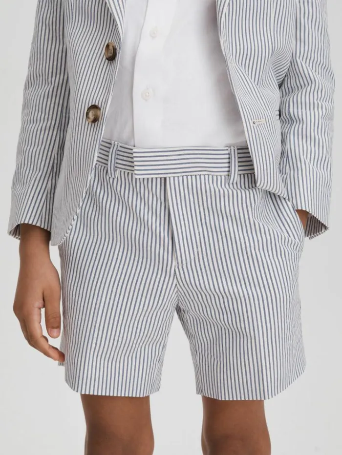REISS Shorts Children Seersucker Striped Adjuster Shorts Soft Blue