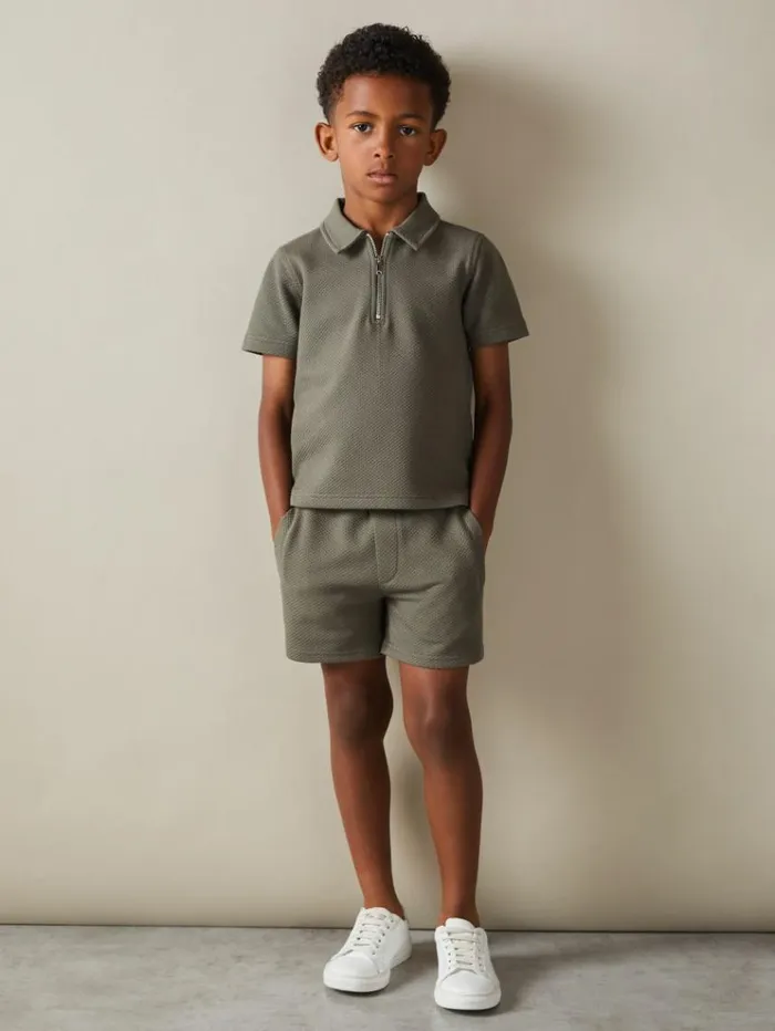REISS Shorts Children Textured Drawstring Shorts Green Smoke