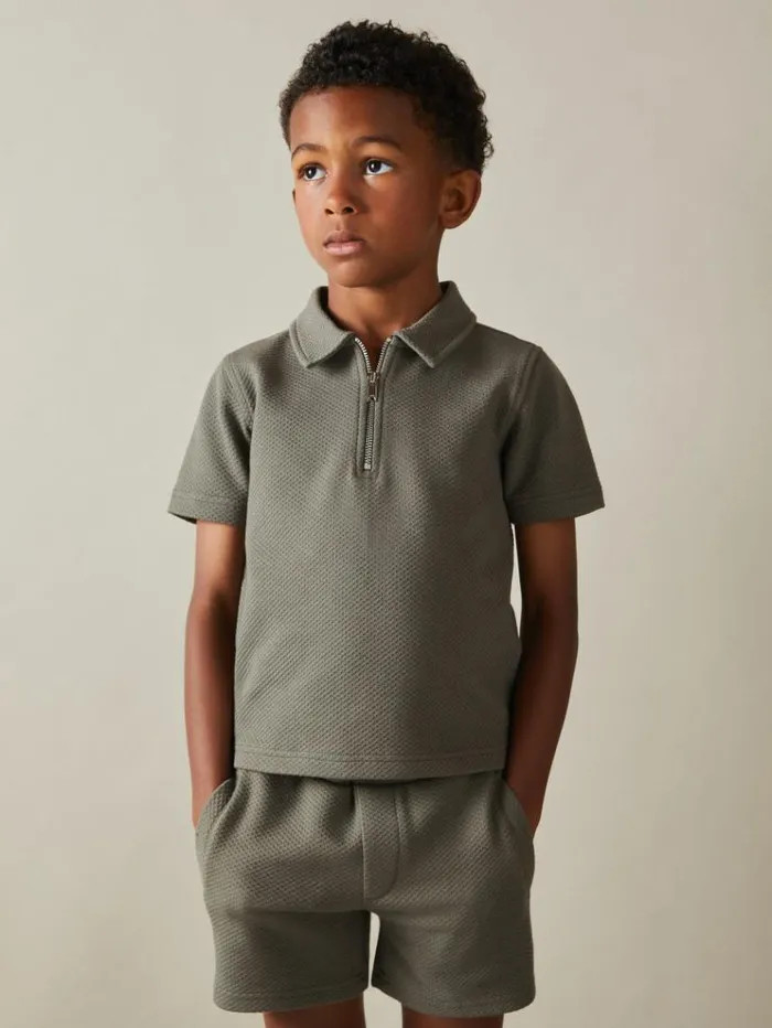 REISS Shorts Children Textured Drawstring Shorts Green Smoke