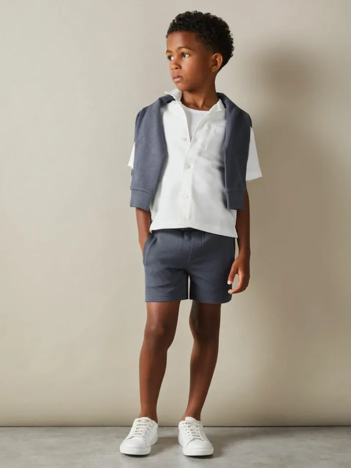 REISS Shorts Children Textured Drawstring Shorts Steel Blue